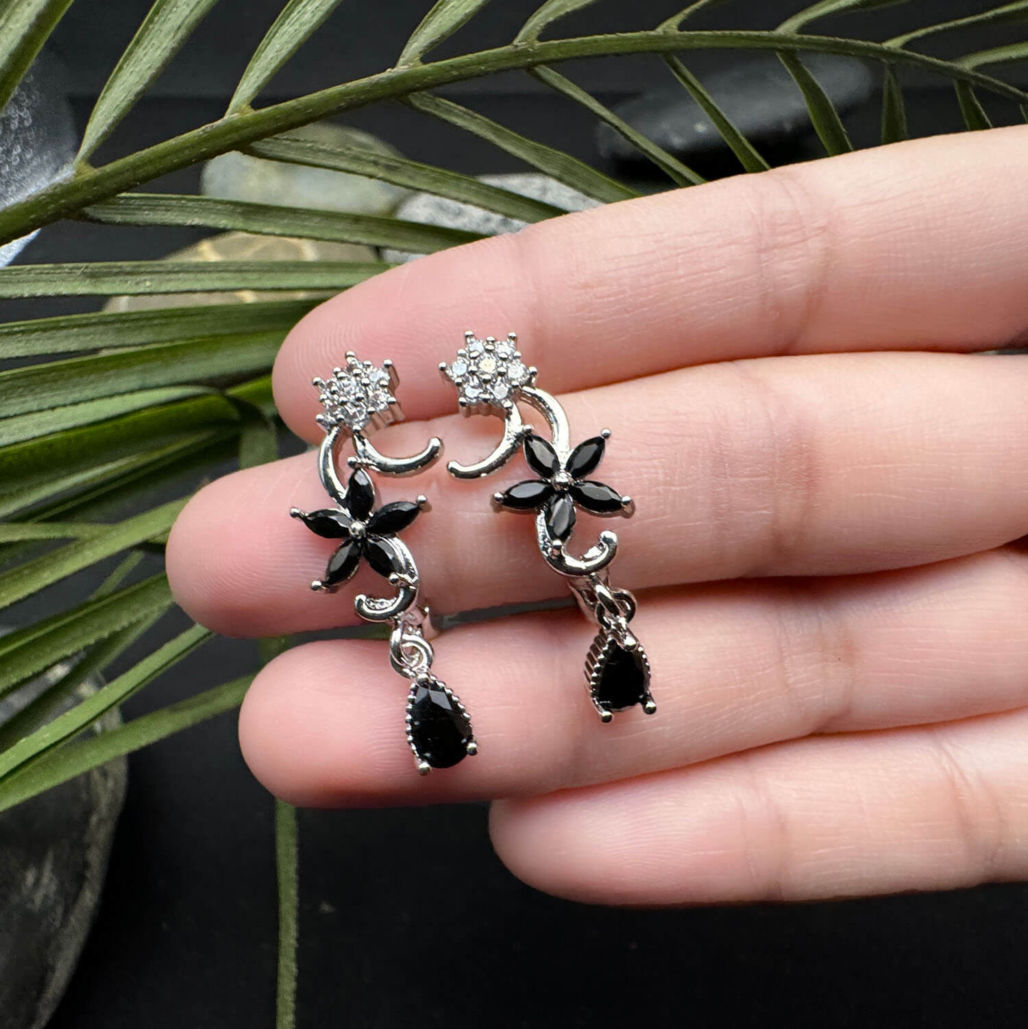 Aquamarine Blossom Earrings (Black)