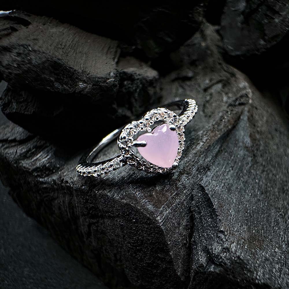 Pink Rose Quartz Heart Halo Ring